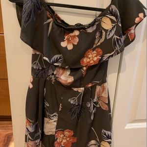 Off the Shoulder Romper Green Floral